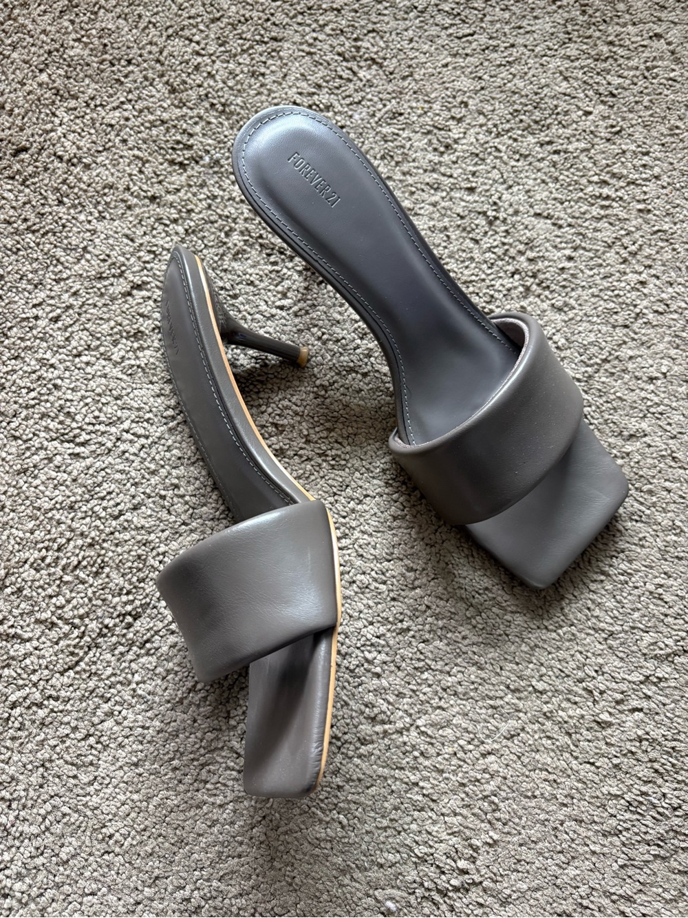 SOLD!! Forever 21 Gray Square-Toe Padded Slide Kitten Heels